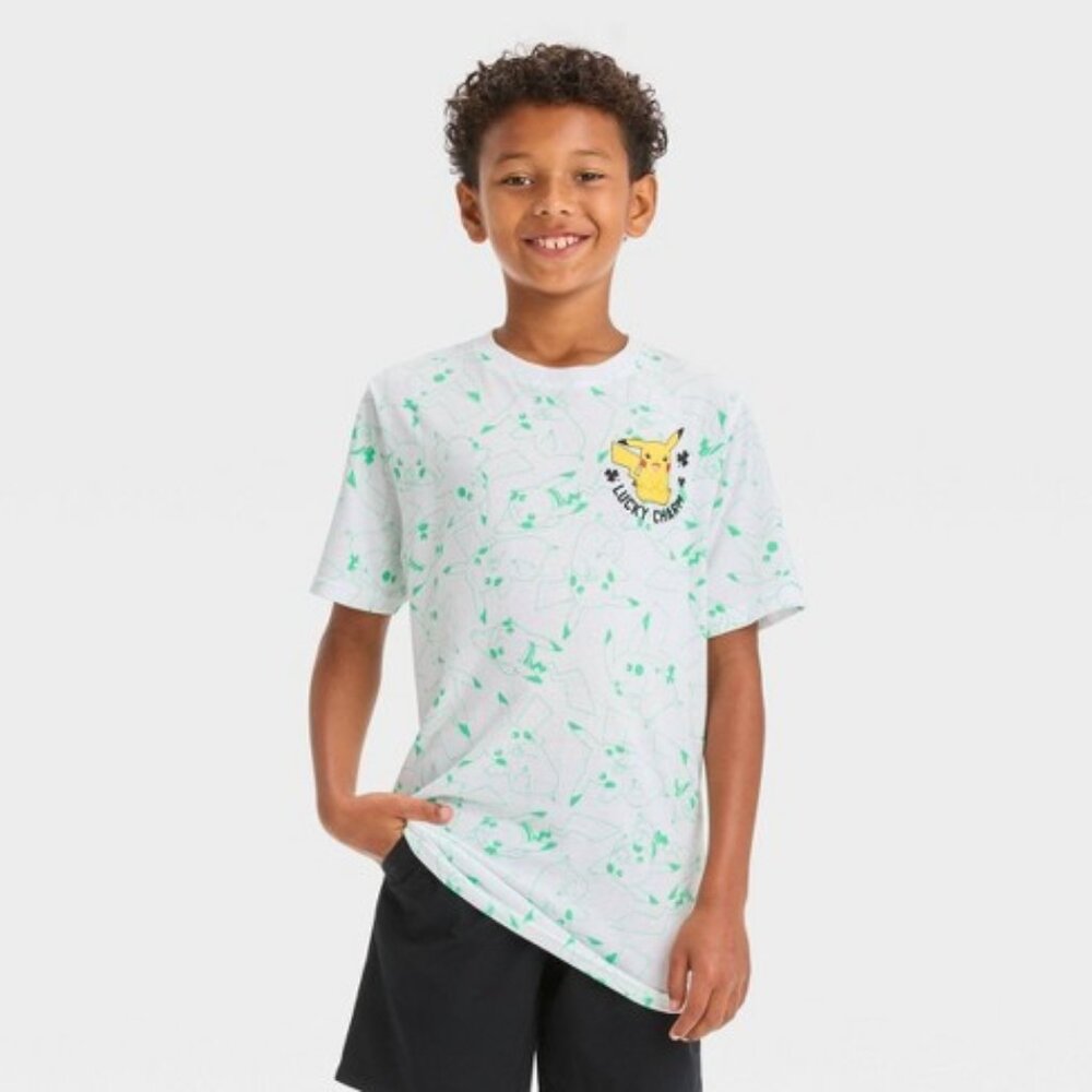 Boys Pokemon Lucky Charm St. Patrick's Bright White T-Shirt
